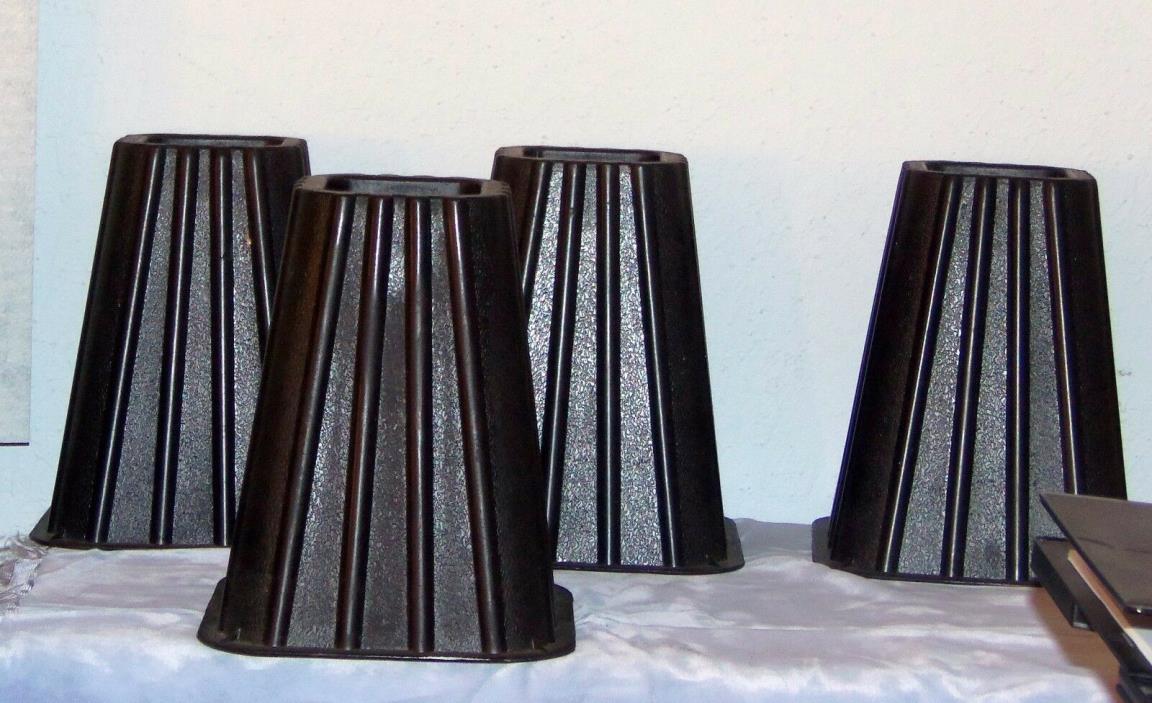 BED RISERS SET OF 4 BLACK PLASTIC  measurements in pictures