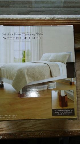 New Set of 4 Wooden Bed Lifts Risers GPT001 Warm Mahogany Finish 4.4 x 4.4 x 3.8