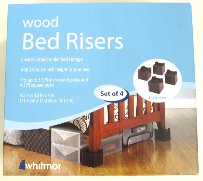 WHITMOR Wood Bed Risers Lifters Set of 4 - Add 2.8 to 3.6 Inches of Height NEW