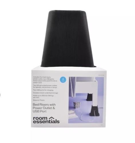 Room Essentials - USB Power Bed Risers (4 Pack) NEW W/O BOX