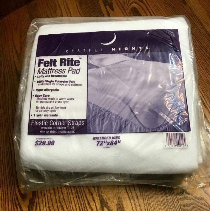 New Restful Nights King Size Waterbed Mattress Pad w/ Elastic Anchor Straps