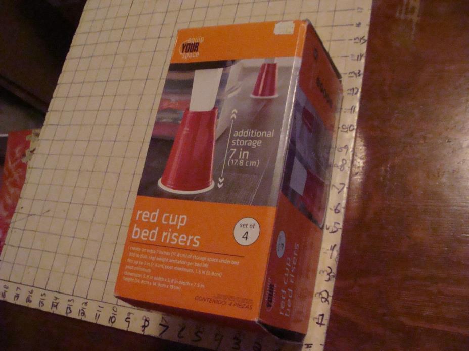 set of 4 RED CUP BED RISERS, 7 inch in box, VERY COOL