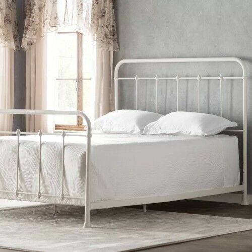 White Queen Metal Panel Bed Farmhouse Headboard Footboard Frame Bed Set SALE!
