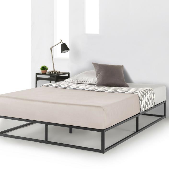 6/10'' Metal Platform Bed Frame, Wooden Slat Support Mattress Foundation