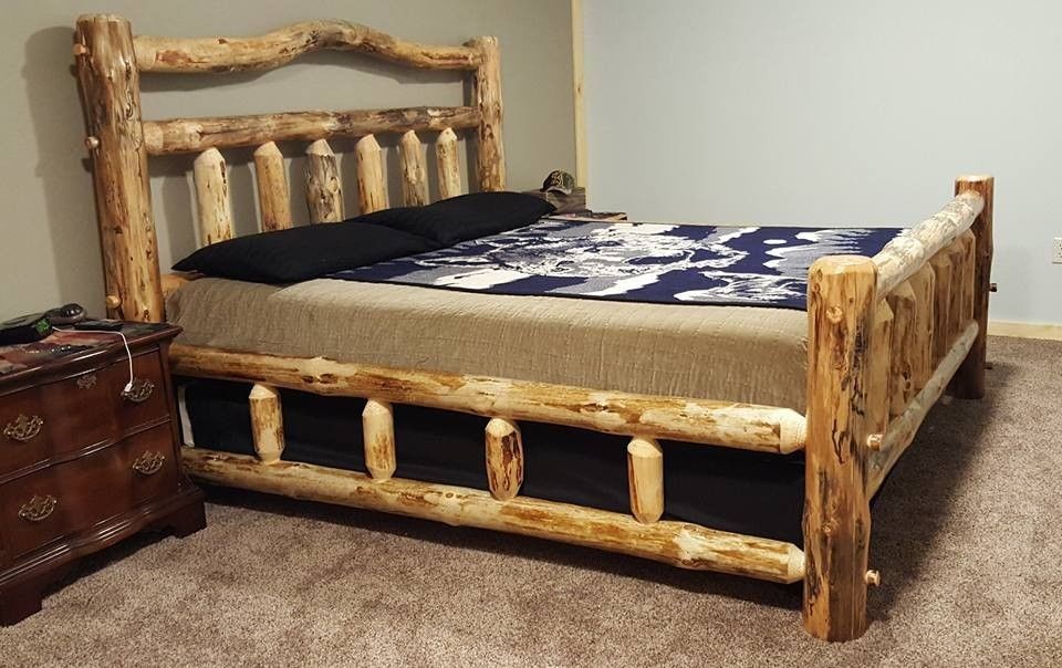New! King Log Bed   Deluxe double log sided. Log Furniture Free Shipping, Rustic