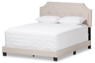 Contemporary Upholstered Platform Bed in Light Beige [ID 3609697]