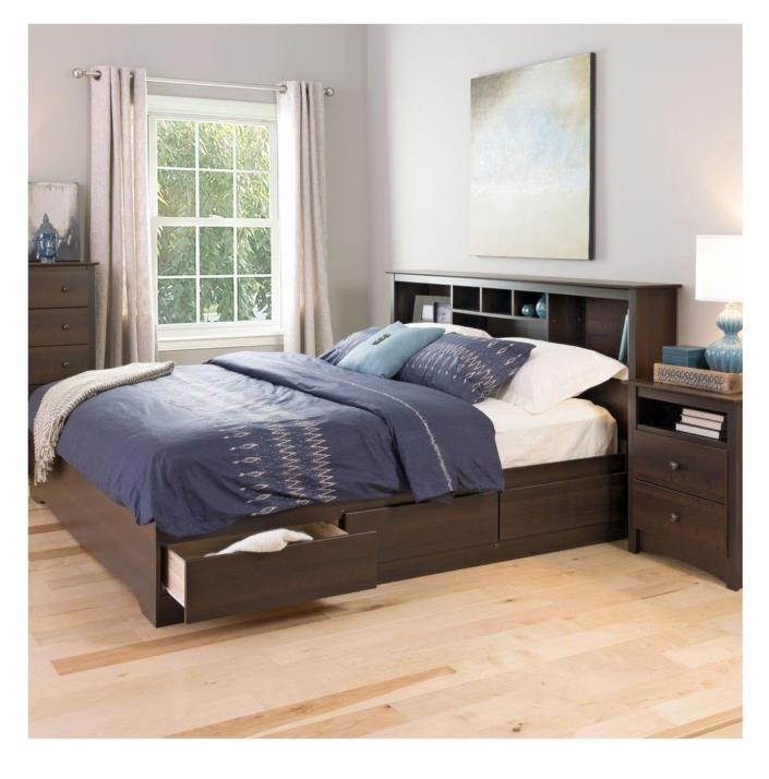 King Size 6-Drawers Platform Bed Espresso Wood Frame Bedroom Furniture Storage