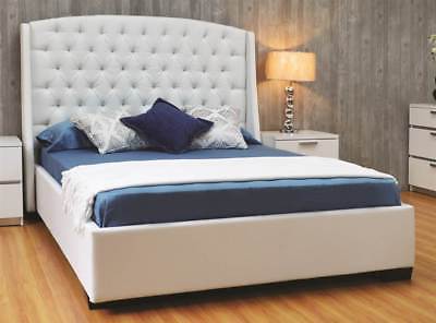 Diamond Tufted Wing Back Platform Bed in White [ID 3754451]