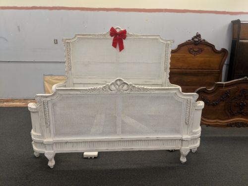 Distressed White Cane Queen Size Bed