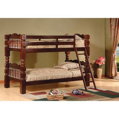 K & B Furniture Carved Spindle Twin Over Twin Bunk Bed
