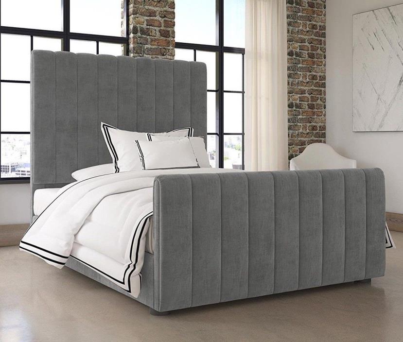 Full Size Modern Upholstered Headboard Footboard Bed Slat Support System Grey