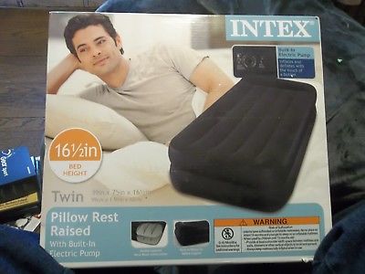INTEX TWIN Inflatable PILLOW REST RAISED W/ Built-In Electric Pump 16 1/2
