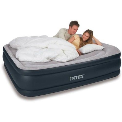 Raised Intex Deluxe Pillow Rest Airbed Mattress with Built-In Pump - Queen