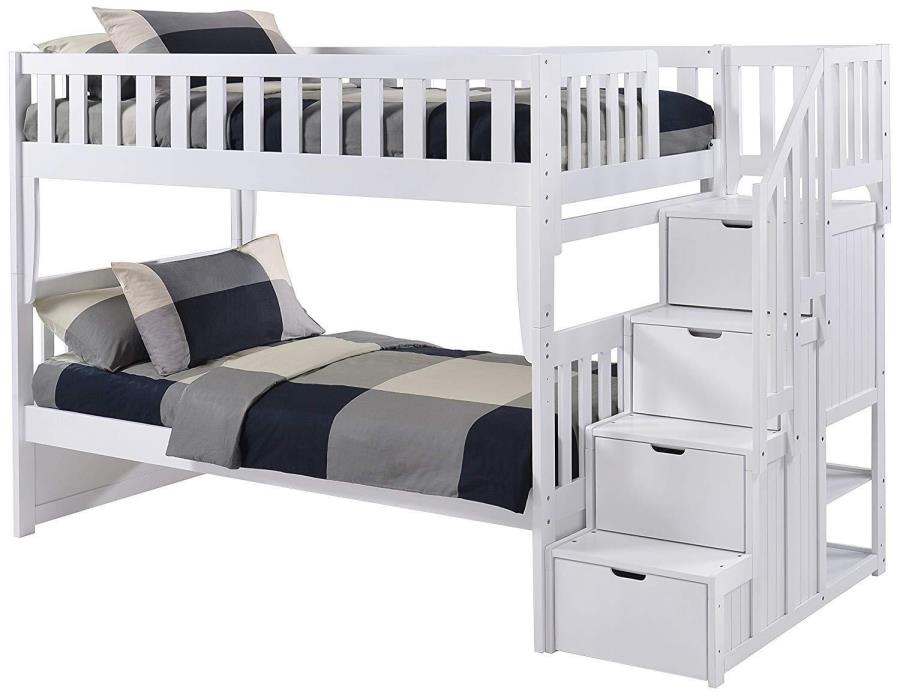 Night & Day Furniture PBB-PEP-T/T-WH-COM Peppermint Stair Bunk Bed, Twin, White