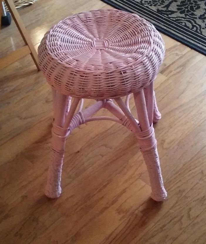 Wicker Stool, Vanity Seat, Desk Seat, Pink, 19