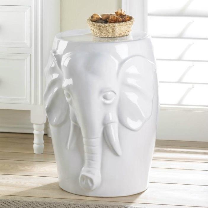 White Ceramic Elephant Decorative Side Stool