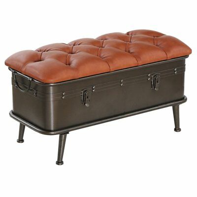 River of Goods Tufted Faux Leather & Distressed Metal Storage Bench