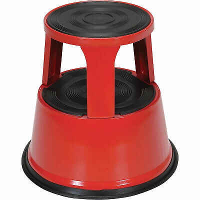 Red Plastic Rubber Base Rolling 2-Step Stool Kitchen Bedroom Bathroom Household