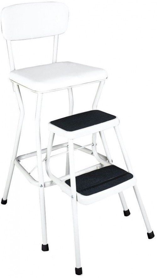 Cosco White Retro Counter Chair with Pull Out Step Stool