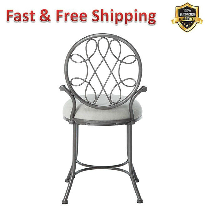 Gray Vanity Stool Heavy Duty Fabric Seat Metal Finished Bedroom Furniture New