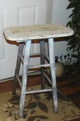 Vintage Rustic Wooden STOOL Tall Wide Primitive Chair Plant Stand Holder Decor