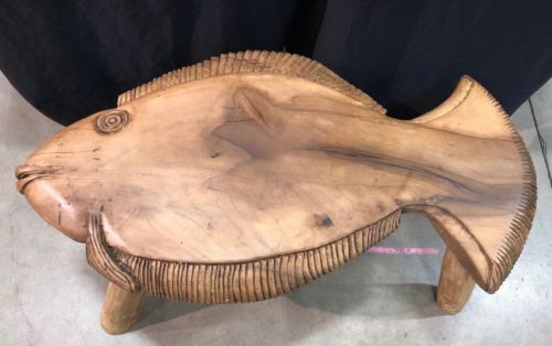 Hand-Carved Solid Wood Side End Table Or Seat Bench