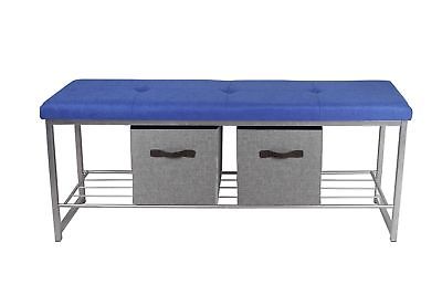 GIA B06-BLU-LGR Bench with 2-Light Storage Cube, Blue Fabric Gray