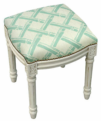 123 Creations Bamboo Trellis Linen Upholstered Vanity Stool with Nailhead