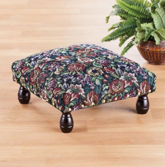 Vintage Tapestry Footstool Traditional Floral Pattern Antique Style Padded Seat