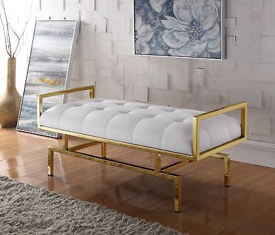 Iconic Home Bruno PU Leather Modern Contemporary Tufted Seating Goldtone Meta...