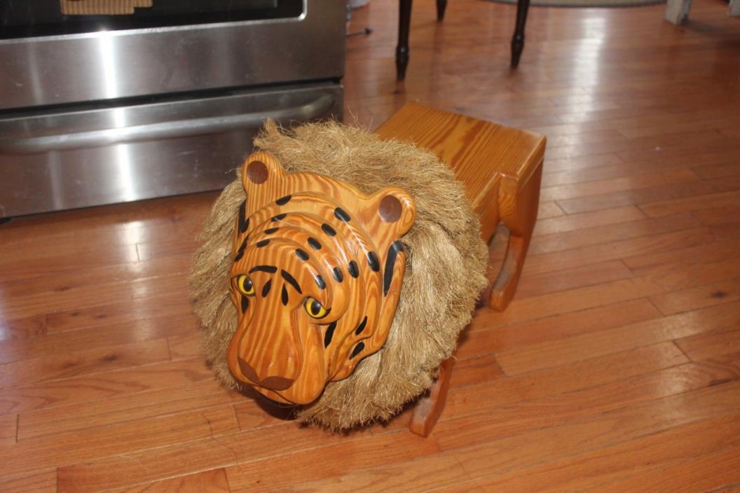 Solid Wood Lion Footstool / Child's Bench - Handmade