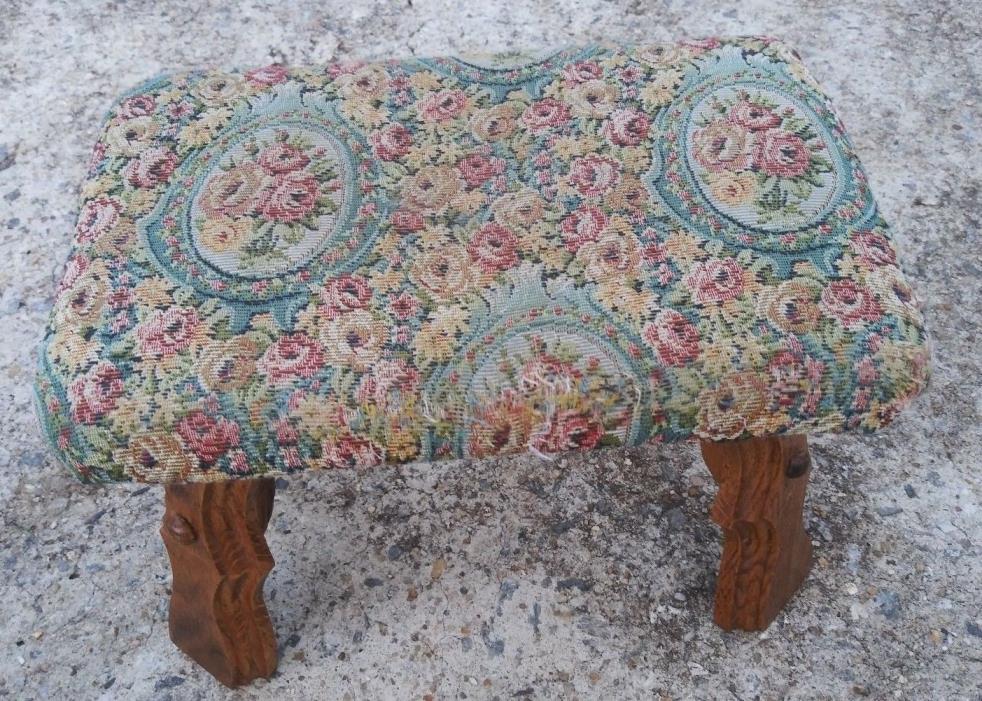 Vintage stool handmade foot Small WOOD & FLORAL FABRIC Ottoman Foot Stool,Seat -