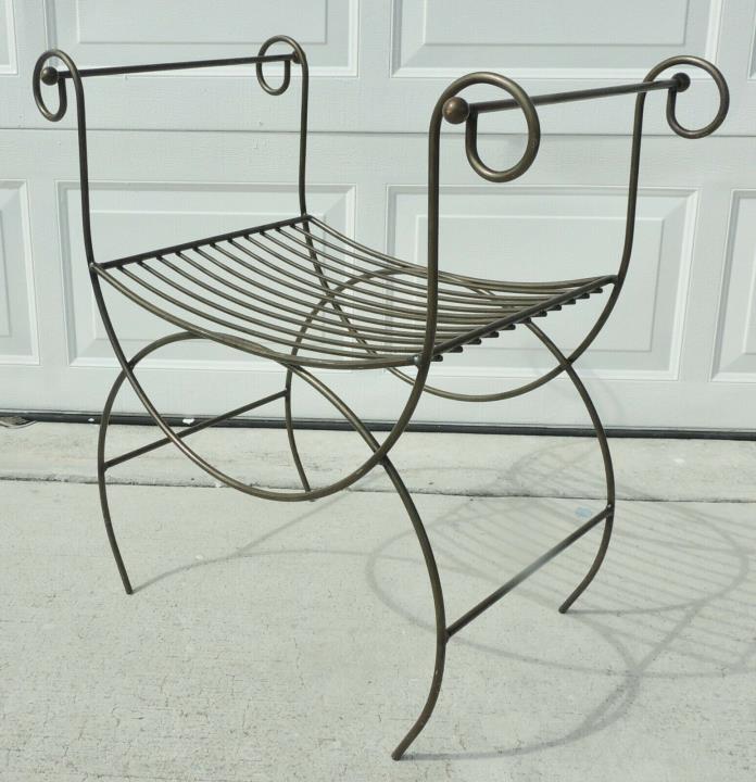 Antique/Vtg Hollywood Regency Mid Century Metal Iron Vanity Bench Chair Stool