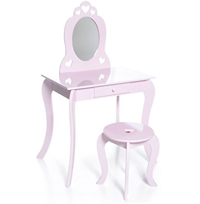 Milliard Kids Vanity Makeup Table and Chair Set, Pretend Beauty Make Up Stool