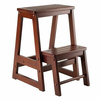 Step Stool Antique Walnut Wood Winsome Folding Kitchen Chair Ladder Solid Bench