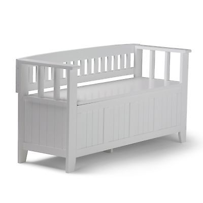 Simpli Home Acadian Solid Wood Entryway Bench, White