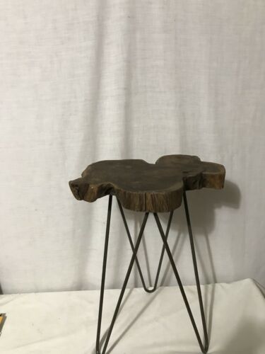 Walnut Live Edge & Wrought Iron Leg Stool