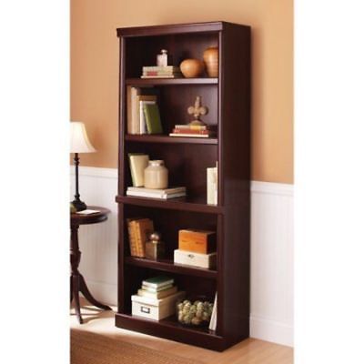 Bookcase Tall Wood Bookshelf Modern Display Bookcases 5-Shelf Home Cherry New