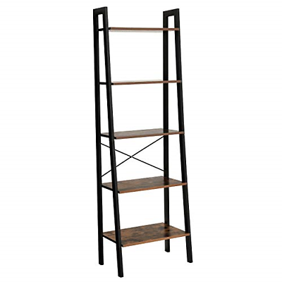 VASAGLE Vintage Ladder Shelf, 5-Tier Bookcase, Plant Stand and Storage Rack Wood