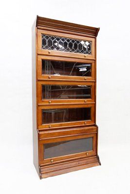 Solid Mahogany Wood 5 Stack Barrister Bookcase with Leaded Glass Top Stack