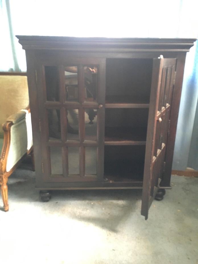 Early American Solid Wood  Glass Door Closed Bookcase 1800 S Mahogany