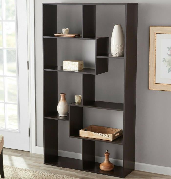 Dark Brown Bookshelf 8-Shelf Bookcase Wall Storage Unit Home Office Art Display