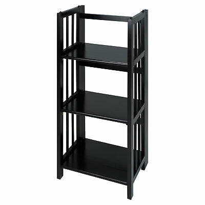 Casual Home 3 Shelf 14 Inch Folding Office Wood Room Furniture Bookcase, Black