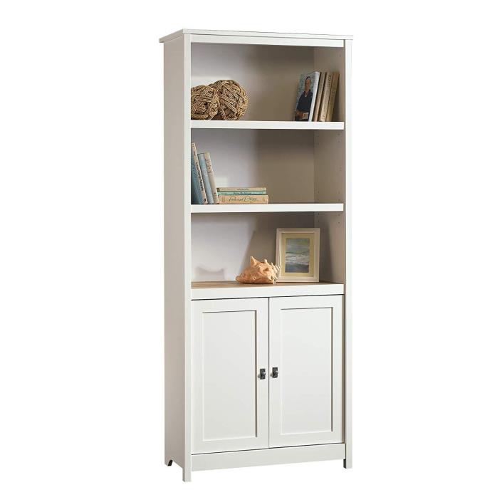 Tall Bookcase with Doors Storage Bookshelf Adjustable Shelf Furniture White NEW