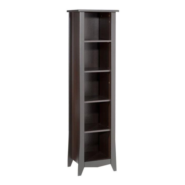 Elegance Espresso 5-Shelf Bookcase Constructed From Engineered Wood Stylish Slim