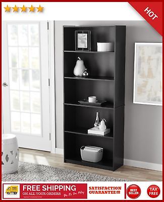 Adjustable 5-Shelf Wood Bookcase Storage Shelving Book Wide Bookshelf Furniture
