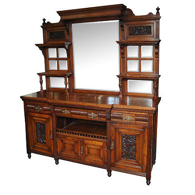 Superb Large Pollard Oak Antique Mirror Back Server or Buffet Made in England.