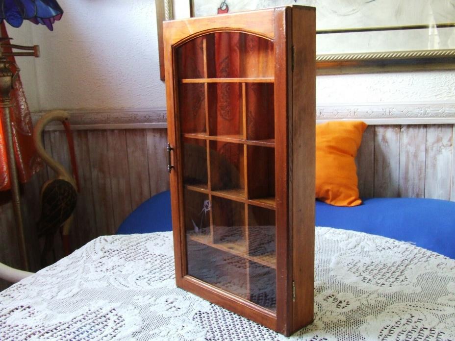 WOOD GLASS CURIO CABINET WALL HANGING,18