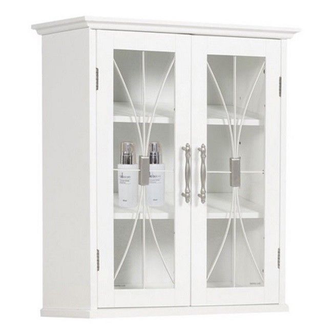 Bathroom Cabinet Organizer Storage Wall Floor Decor 2 Door Shelves White Indoor