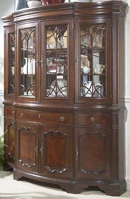 Large Serpentine Heritage Red Mahogany Break Front China Cabinet